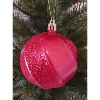 Новогодний шар в блестках "Волна" Ø80мм красный, цена за набор 4шт